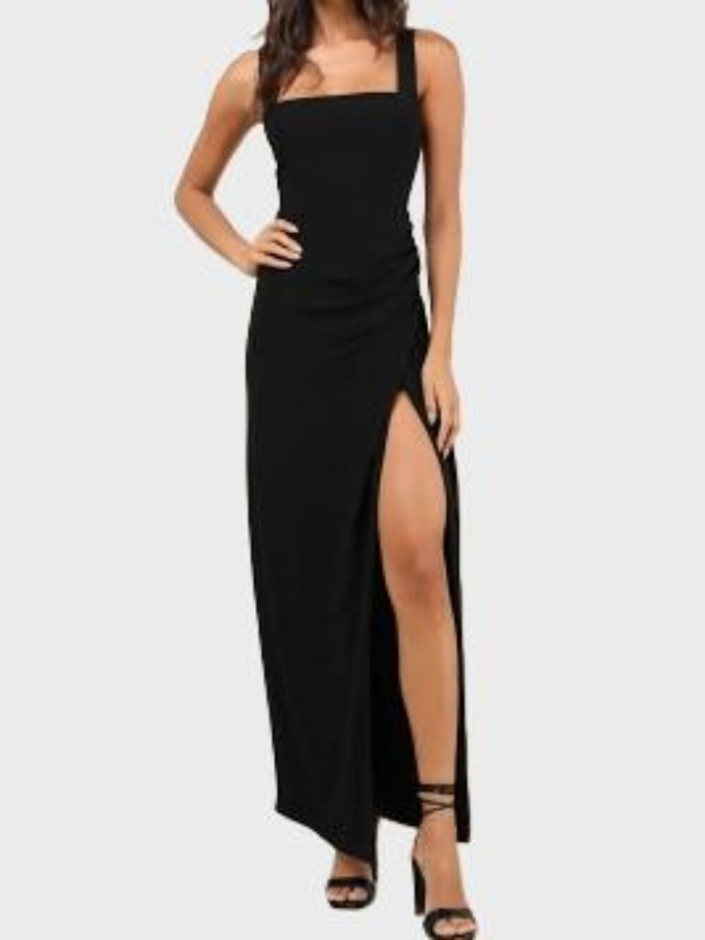 Lulus Black Ruched Slit Maxi Dress / Gown NWOT Small